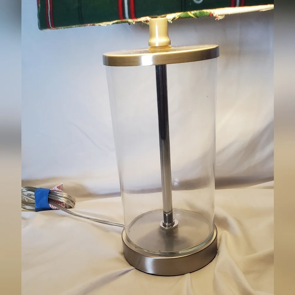 Minnesota Wild Green Plaid Table Lamp  Logo Fabric Shade Chrome Glass Base NHL